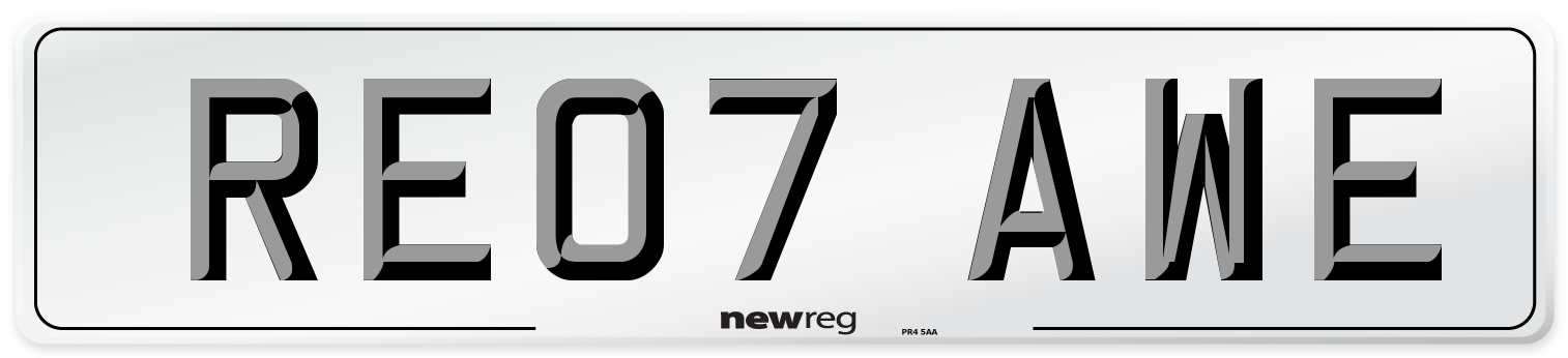 RE07 AWE Number Plate from New Reg